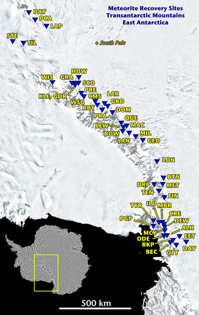 Localización de meteoritos en el Antártico (Foto NSF)