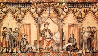 Cantigas de Santa María. Curiosamente, Alfonso X escribió estas cantigas en gallego, que en su época gozaba de gran prestigio como lengua literaria, de la cual carecía el castellano.