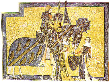 Miniatura del siglo XV: El Caballero y Su dama, sobre las leyendas medievales del rey Arturo.