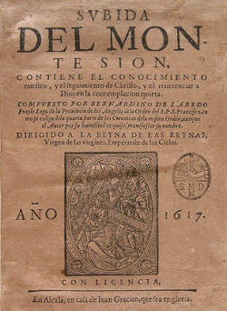 Portada de la obra Subida del monte Sión, de Bernardino de Laredo, uno de los precursores de la literatura religiosa