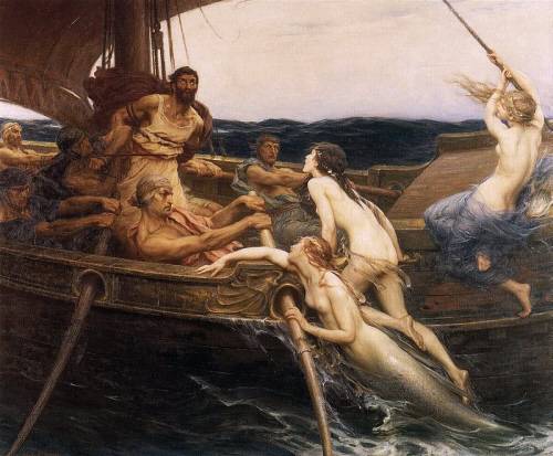 Ulises y las sirenas. Óleo de herbert James Draper (1909)