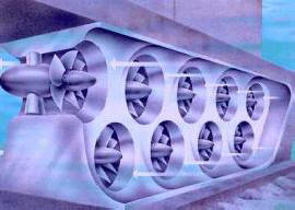 Ilustración de las turbinas de una central maremotriz