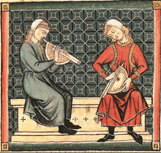 Instrumentos de viento medievales, que se pueden observar en una miniatura de las Cantigas de Santa María, de Alfonso X.