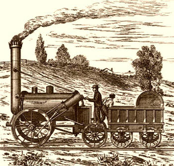 La Europa de la Ilustración fue también, entre otros epígrafes, la de la Primera Revolución Industrial, que vendría a dinamizar la economía del siglo siguiente. En la ilustración, la locomotora a vapor Rocket, de Stephenson; una máquina perfeccionada tras los estudios en propulsión a vapor que se iniciaran en el siglo XVIII, y que contribuyó a la construcción de nuevas máquinas y un rápido tendido de vías de ferrocarril.