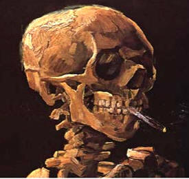 "Cráneo con un cigarrillo encendido": por Vincent Van Gogh, 1885.